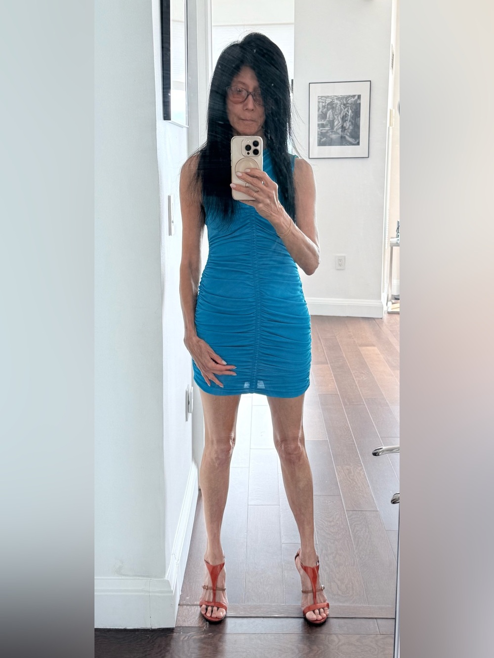 Zara Ruched Mini Dress in Bright azure blue
